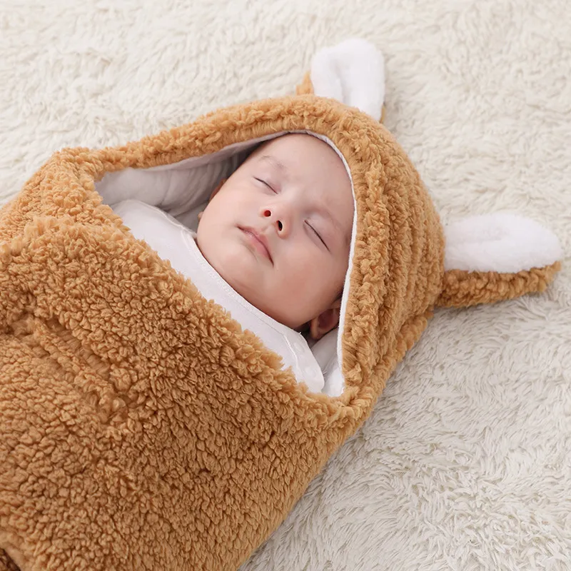 Newborn Solid Color Ear Anti-startle and Anti-kick Hooded Swaddles big image 4