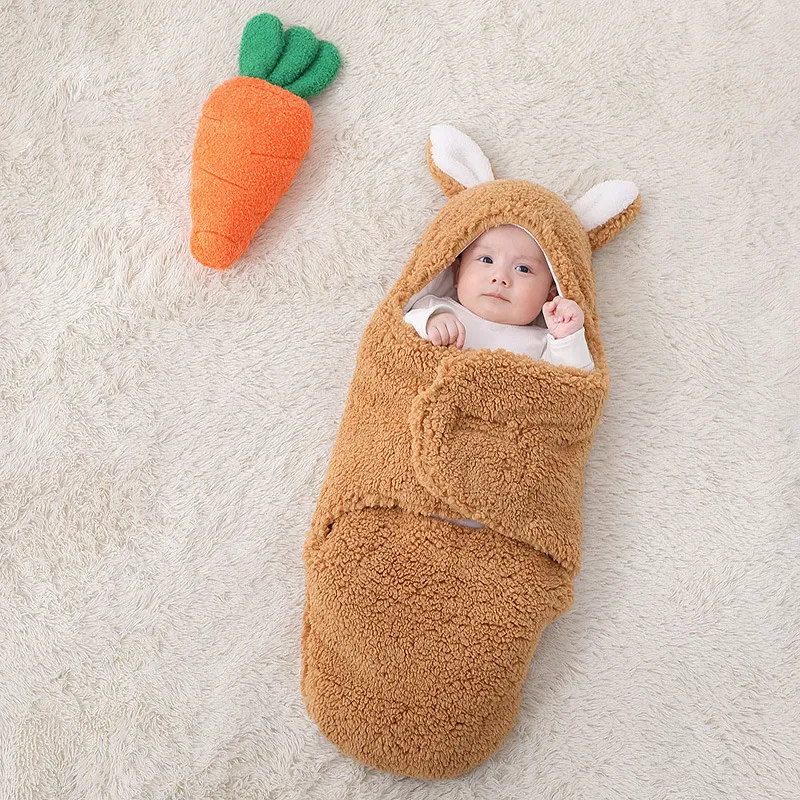 Newborn Solid Color Ear Anti-startle and Anti-kick Hooded Swaddles big image 5