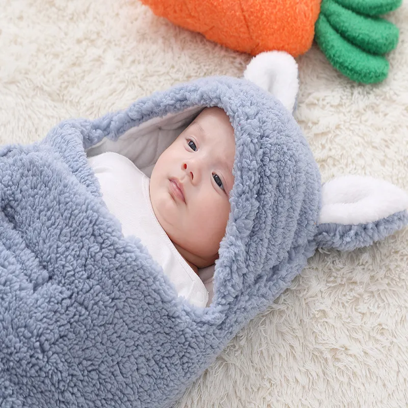 Oreja de color sólido recién nacido Anti-sobresalto y anti-patadas Pañales con capucha Azul big image 1