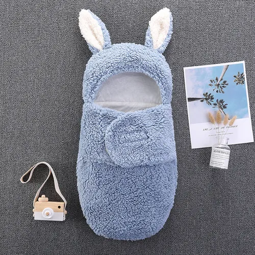 Newborn Solid Color Ear Anti-startle and Anti-kick Hooded Swaddles