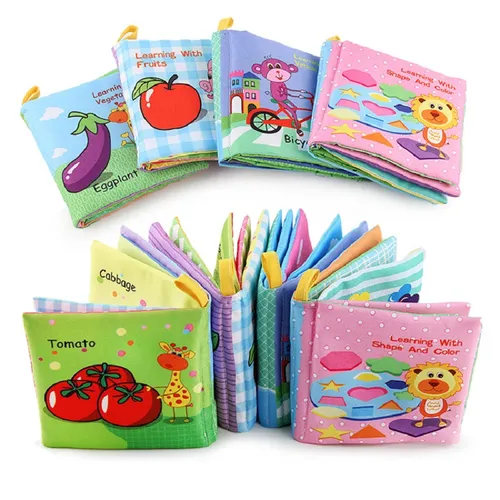 Cloth Baby Book Vegetable Fruit Vehicle Graphics Cloth book Touch and Feel Early Educational and Development Toy 5 pages