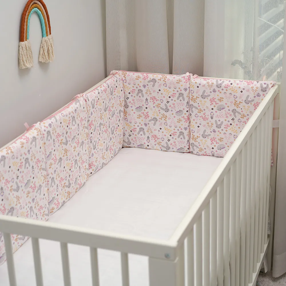 1-piece 100% Cotton Baby Crib Bumpers Removable Guard Rail Padded Circumference Bed Protection Safety Bed Side Rail Guard Protector Pink image 3