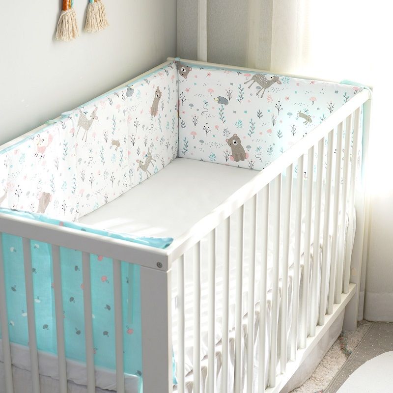 1-piece 100% Cotton Gauze Cartoon Pattern Removable Baby Crib Rail Padded Bumpers Safety Bed Side Rail Guard Protector