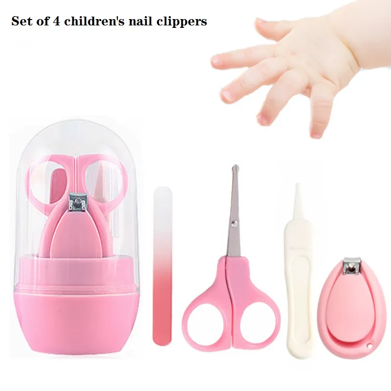 4 件裝嬰兒美甲套裝指甲剪剪刀指甲銼鑷子新生兒嬰幼兒指甲護理套裝帶盒