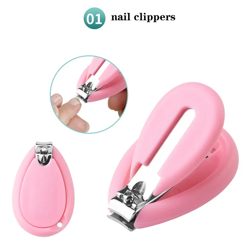 4-pack Baby Nail Kit Nail Clippers Scissors Nail File Tweezer Newborn Infant Toddler Nail Care Set with Case Pink big image 1