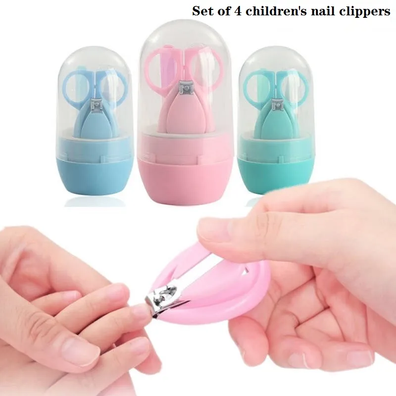 Kit de unhas de bebê com 4 unidades tesoura de lixa de unhas pinça conjunto de cuidados de unhas para bebês recém-nascidos com estojo Rosa big image 1