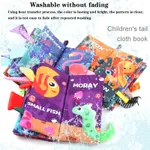 Animal Tails Cloth Book Washable Baby Soft Cloth Book Toys Built-in Sound Paper Activity Early Education Toy (Flying Animals / Ocean World / Animal Travel)  4pages Color-A image 3