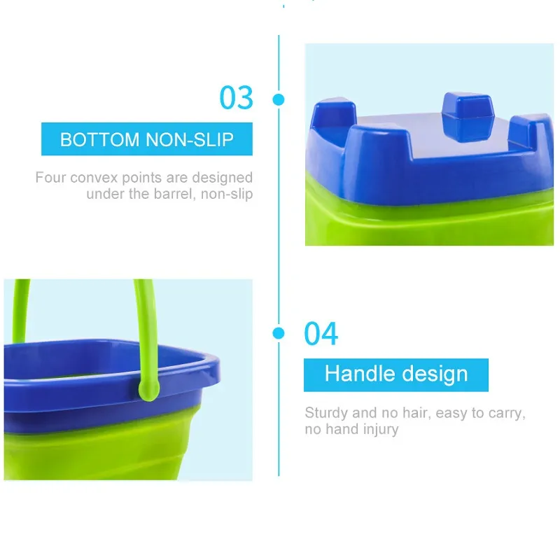 Folding Beach Bucket Toy Multifunction Portable Foldable Sand Buckets for Beach Outdoor Playing Water Sand Transport Storage big image 5