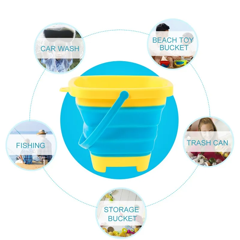 Folding Beach Bucket Toy Multifunction Portable Foldable Sand Buckets for Beach Outdoor Playing Water Sand Transport Storage big image 6