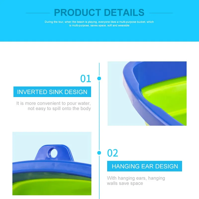 Folding Beach Bucket Toy Multifunction Portable Foldable Sand Buckets for Beach Outdoor Playing Water Sand Transport Storage Blue image 3