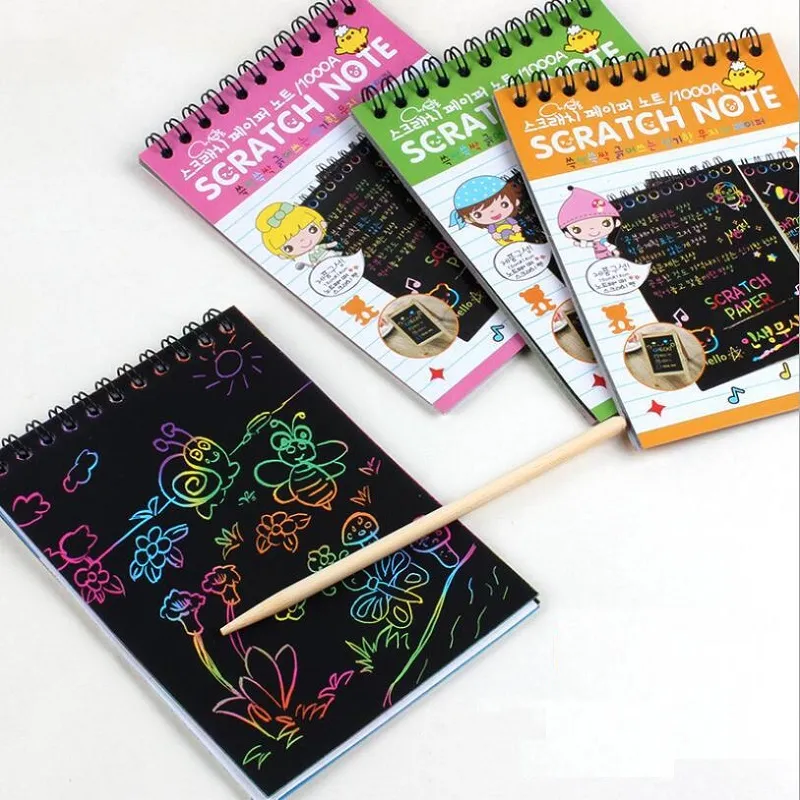 3-pack Rainbow Scratch Painting Notes Colorful Magic Scratch Off Paper Art Craft Notes (Random Color) big image 3