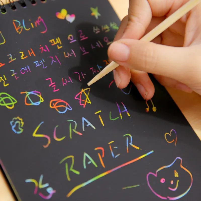 3-pack Rainbow Scratch Painting Notes Colorful Magic Scratch Off Paper Art Craft Notes (Random Color) big image 5