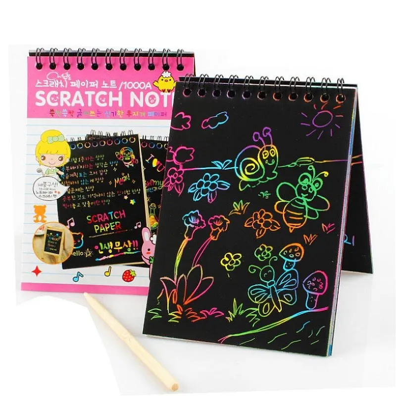 3-pack Rainbow Scratch Painting Notes Colorful Magic Scratch Off Paper Art Craft Notes (Random Color) big image 6