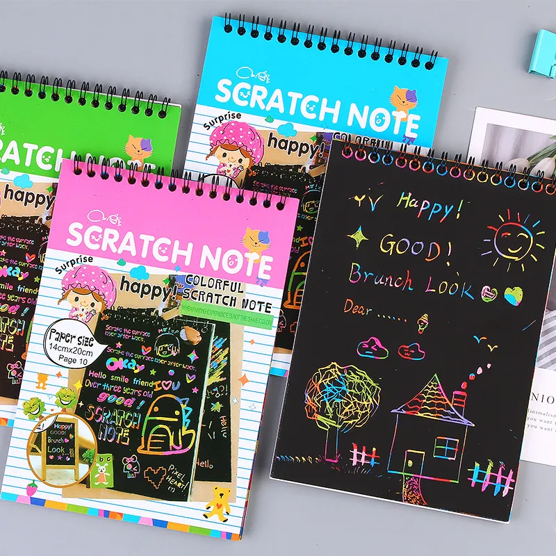 3-pack Rainbow Scratch Painting Notes Colorful Magic Scratch Off Paper Art Craft Notes (Random Color) Multi-color big image 1