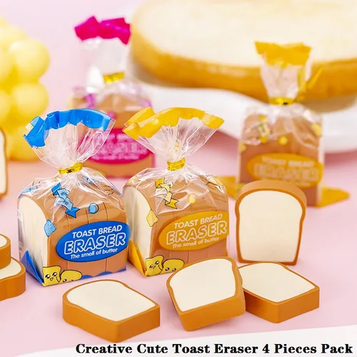4-pack Creative Cute Simulation Toast Eraser School Supplies Student Stationery