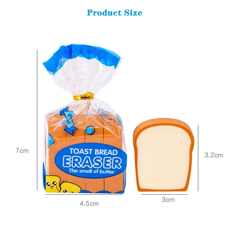 4-pack Creative Cute Simulation Toast Eraser School Supplies Student Stationery Beige image 5