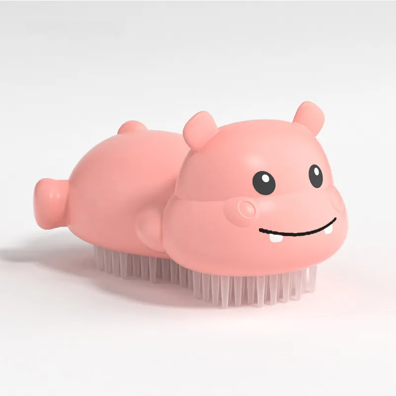 Baby Cartoon Shampoo Shower Brush Scalp Head Massager Brush Hair Washing Comb Baby Bath Supply Easy to Grip Pink big image 1