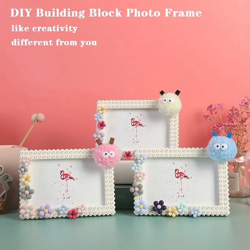 DIY Building Block Photo Frame Magical Picture Frame Toy Building Set for Babies Toddlers Kids (Random hairball color)  big image 1