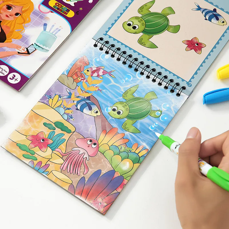 pintura de água mágica para crianças pintar com água reutilizável livro de atividades sem bagunça (garota de beleza de dinossauro unicórnio) big image 4