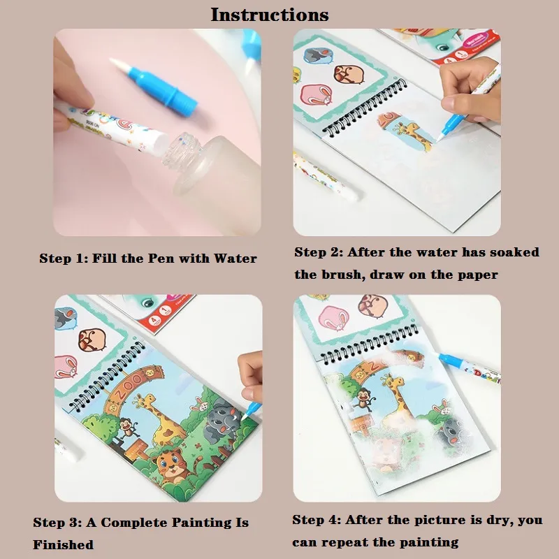 pintura de água mágica para crianças pintar com água reutilizável livro de atividades sem bagunça (garota de beleza de dinossauro unicórnio) big image 5