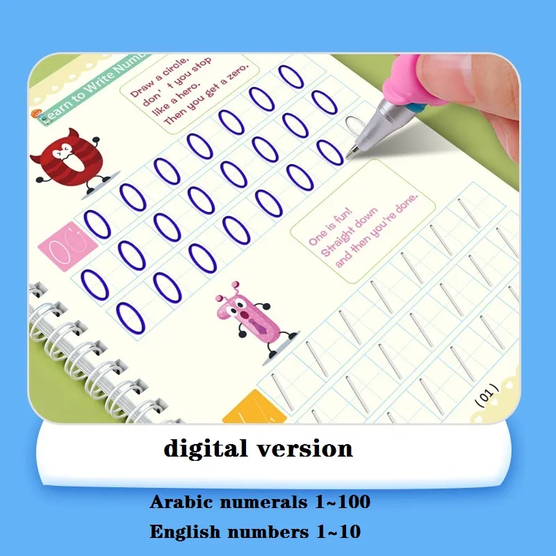 4-pack Kids Magic Reusable Practice Copybooks Grooves Template Design and Handwriting Aid (Drawing Alphabet Number Math) Multi-color image 5