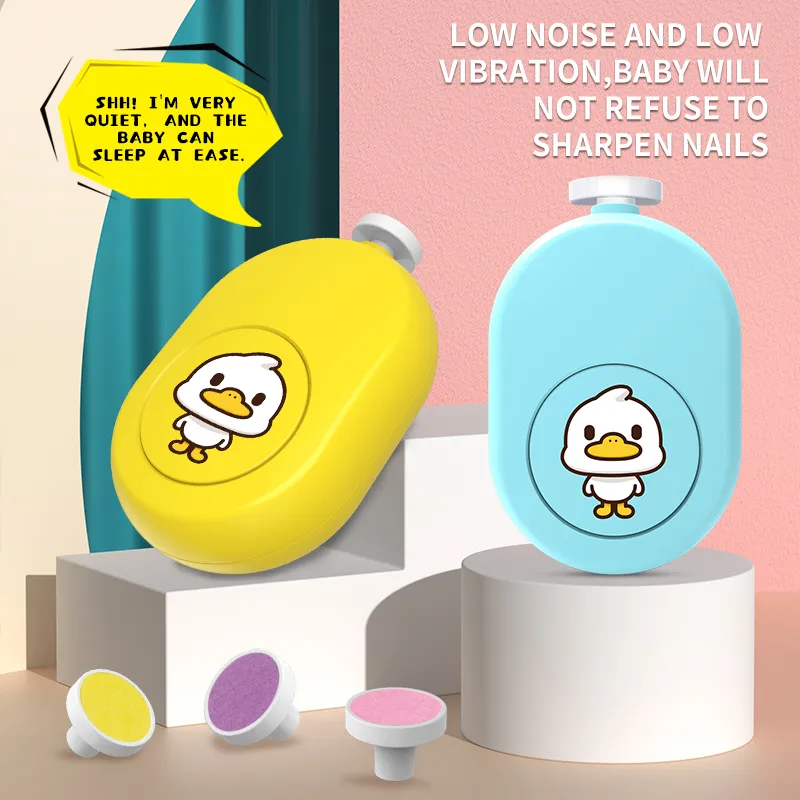 Baby Nail File Clipper Trimmer Electric Nail Polisher 360° Round Polish with 4 Grinding Heads Yellow image 2