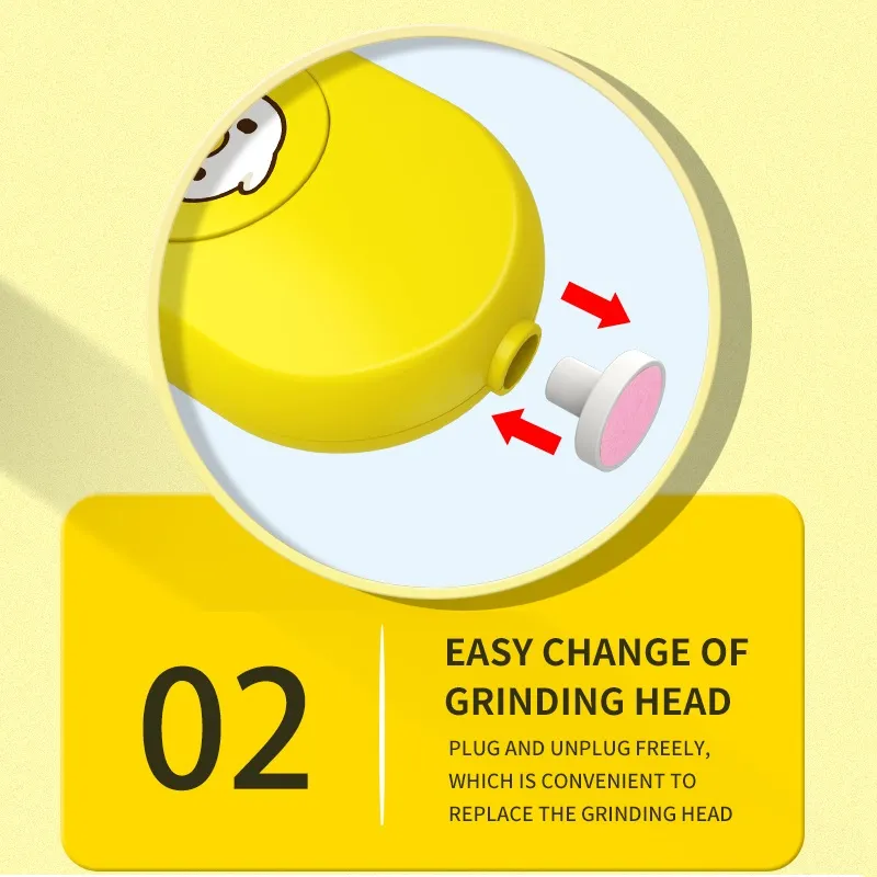 Baby Nail File Clipper Trimmer Electric Nail Polisher 360° Round Polish with 4 Grinding Heads Yellow image 4