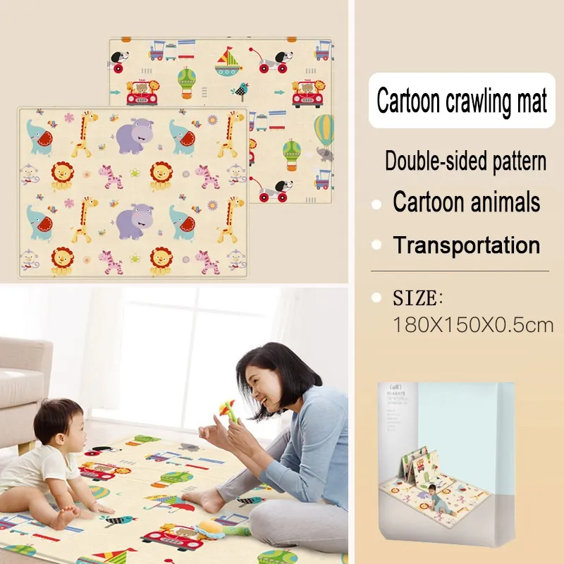Tapete do bebê para engatinhar bebês crianças Área Tapetes Educativo Play Mat Double-sided Cartoon Animals Transportation Pattern (70.87 * 59.06inch) Vermelho/Branco big image 1