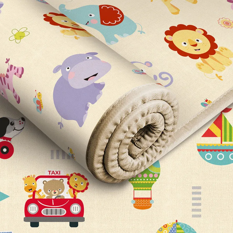 Tapis de bébé pour ramper bébé tout-petits tapis de jeu éducatif tapis de jeu double face motif de transport d'animaux de dessin animé (70,87 * 59,06 pouces) Rouge/ Blanc big image 1