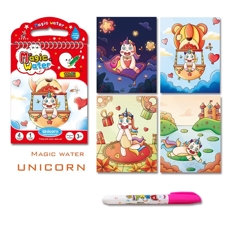 Magical Water Painting Kids Paint with Water Reusable Mess-Free Activity Book (Unicorn Dinosaur Beauty Girl Zoo) Red