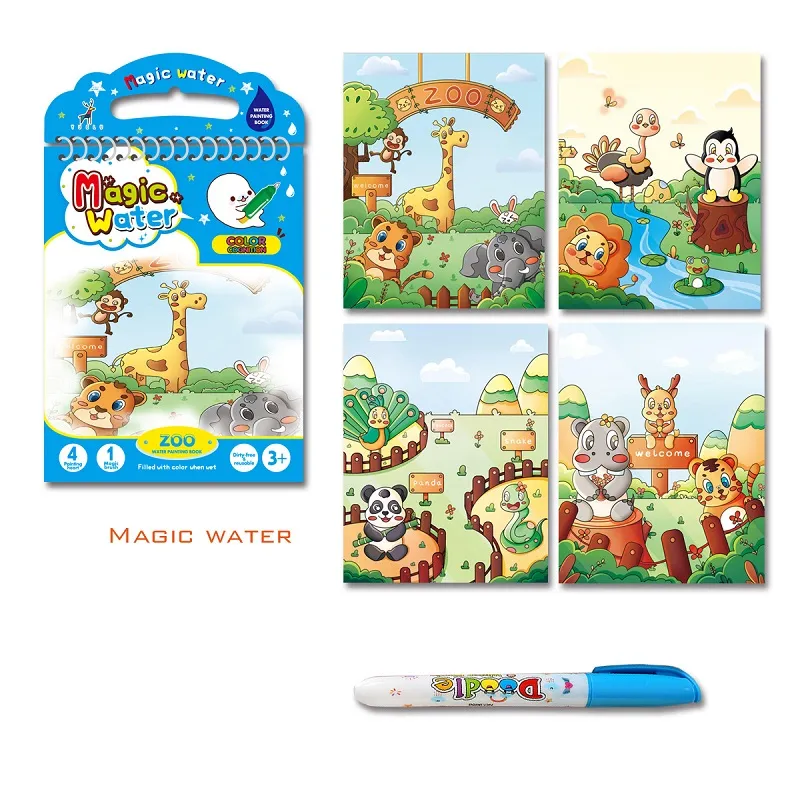 Magical Water Painting Kids Paint with Water Reusable Mess-Free Activity Book (Unicorn Dinosaur Beauty Girl Zoo) Blue