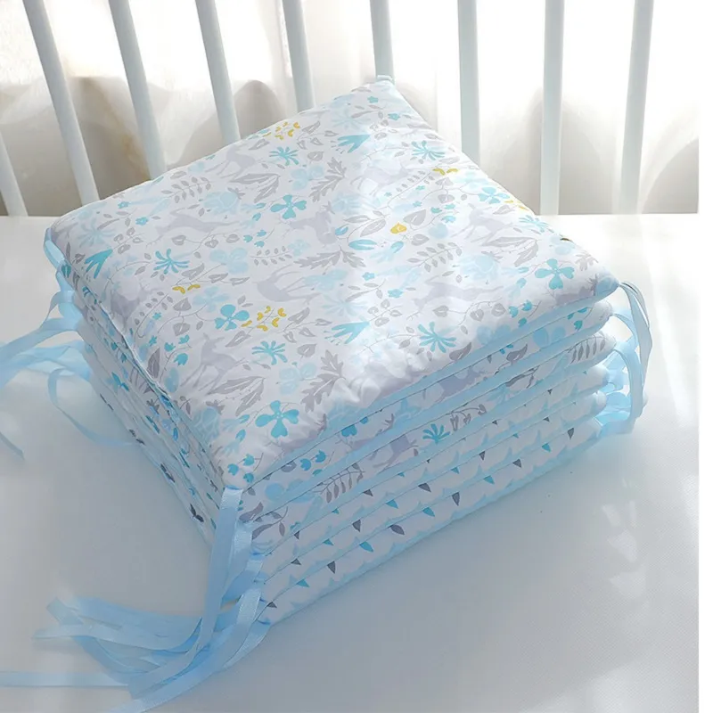 1pc 100% algodón cuna parachoques almohadilla extraíble cubierta de riel de cuna anticolisión barandilla cama envolvente combinación Gris azulado big image 1