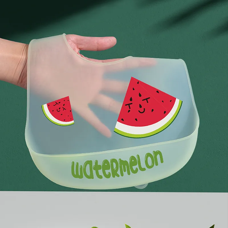 Baby Fruit Pattern Silicone Bibs Ultra Thin Soft Waterproof Feeding Bibs big image 3