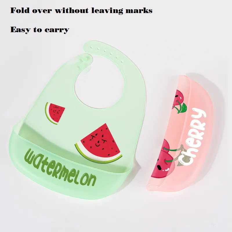 Baby Fruit Pattern Silicone Bibs Ultra Thin Soft Waterproof Feeding Bibs big image 6