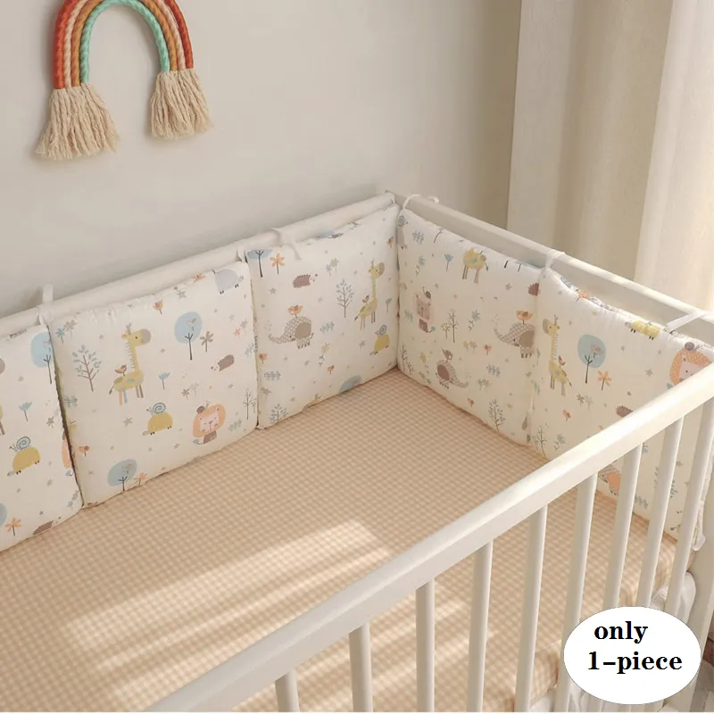 1-piece 100% Cotton Newborn Baby Bed Guardrail Bed Fence Baby Anti-collision Printing Pattern Removable And Washable Baby Bed Safety Rails White big image 1