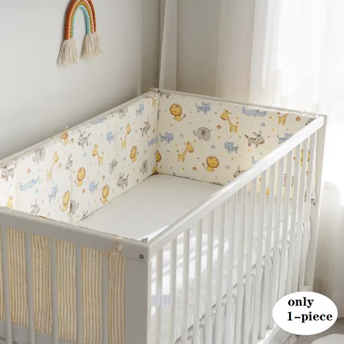 1-piece 100% Cotton Gauze Cartoon Pattern Removable Baby Crib Rail Padded Bumpers Safety Bed Side Rail Guard Protector