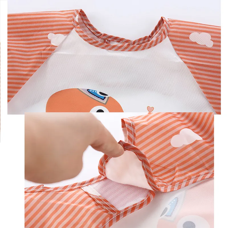 Baby Cartoon Animal Long Sleeve Bibs Waterproof Reversible Bandana Bibs Children Eating Drawing Apron Toddler Feeding Burp Cloth Light Grey big image 1