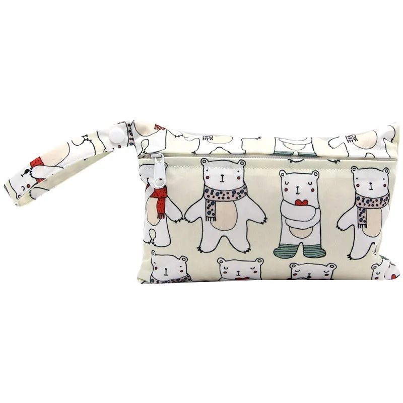 Baby Allover Print Portable Waterproof Diaper Bag Trolley Hanging Bag Beige