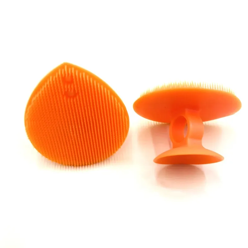 Escova de Shampoo para Bebês com Material de Silicone e Cerdas Macias para Massagem no Couro Cabeludo Laranja