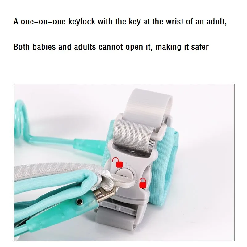 Cuerda anti-perdida para niños con cerradura de llave uno a uno y pulsera ajustable  Verde big image 1