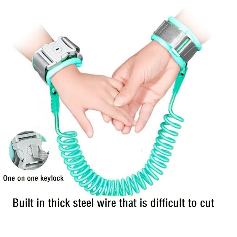 Cuerda anti-perdida para niños con cerradura de llave uno a uno y pulsera ajustable  Verde big image 1