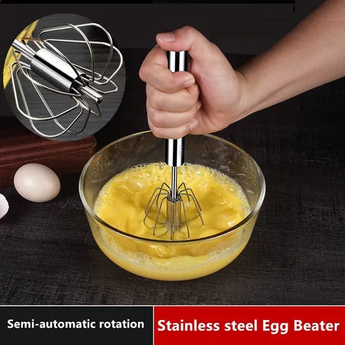 Semi-Automatic Egg Beater and Cream Whipping Tool for Beating Eggs, Egg Whites, Cream, and Batter