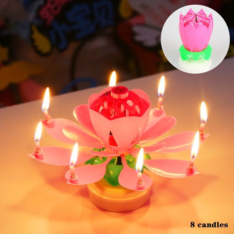 Rotating Musical Lotus Candle - Double Layer Electronic Lotus Light For Birthday Parties And Events