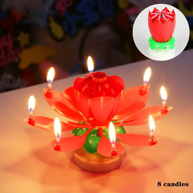 Rotating Musical Lotus Candle - Double Layer Electronic Lotus Light For Birthday Parties And Events