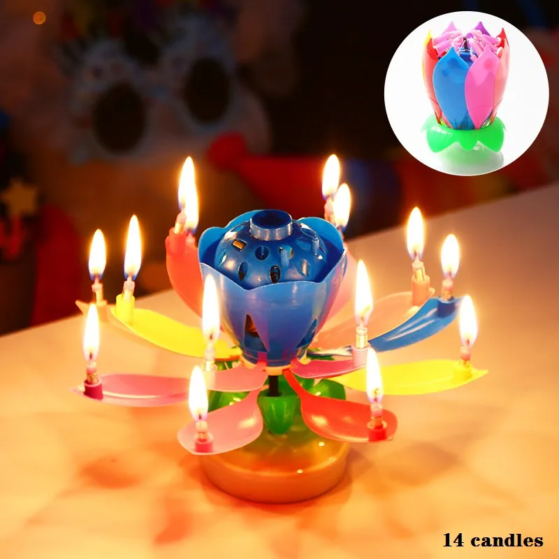 Rotating Musical Lotus Candle - Double Layer Electronic Lotus Light for Birthday Parties and Events Multi-color image 3