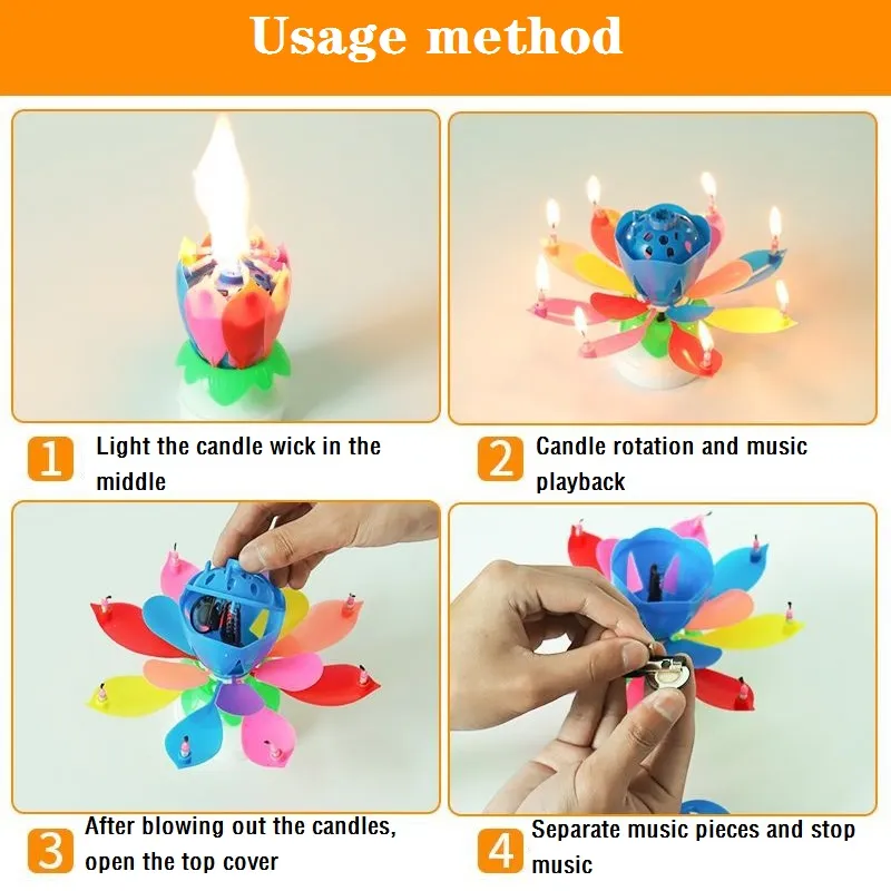 Rotating Musical Lotus Candle - Double Layer Electronic Lotus Light for Birthday Parties and Events Multi-color image 4