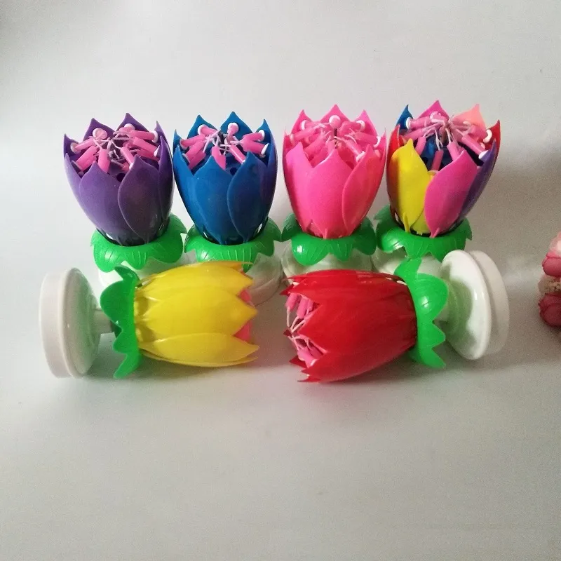 Rotating Musical Lotus Candle - Double Layer Electronic Lotus Light for Birthday Parties and Events Multi-color big image 1