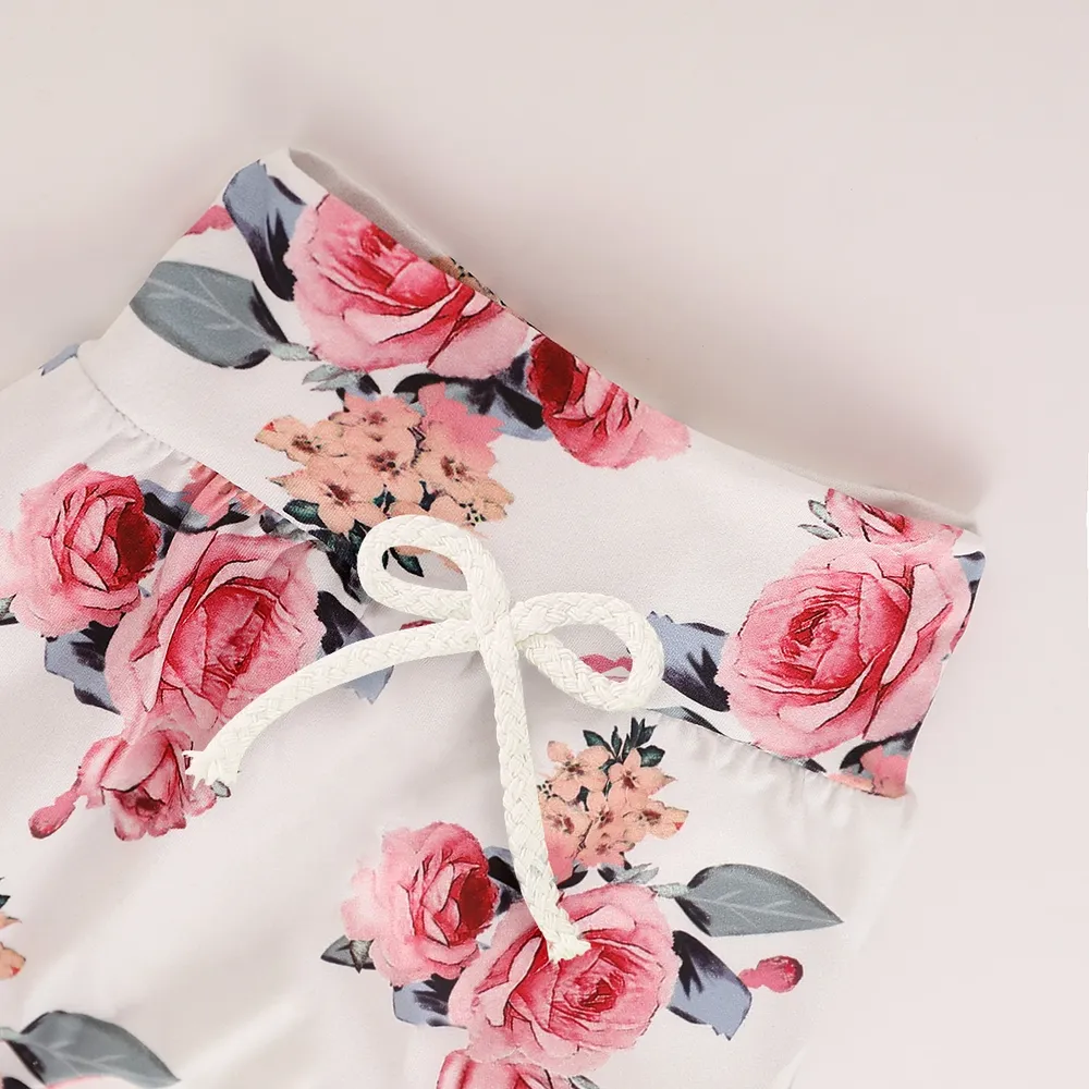 3pcs Baby Girl 95% Cotton Long-sleeve Hoodie and Floral Print Pants with Headband Set big image 3