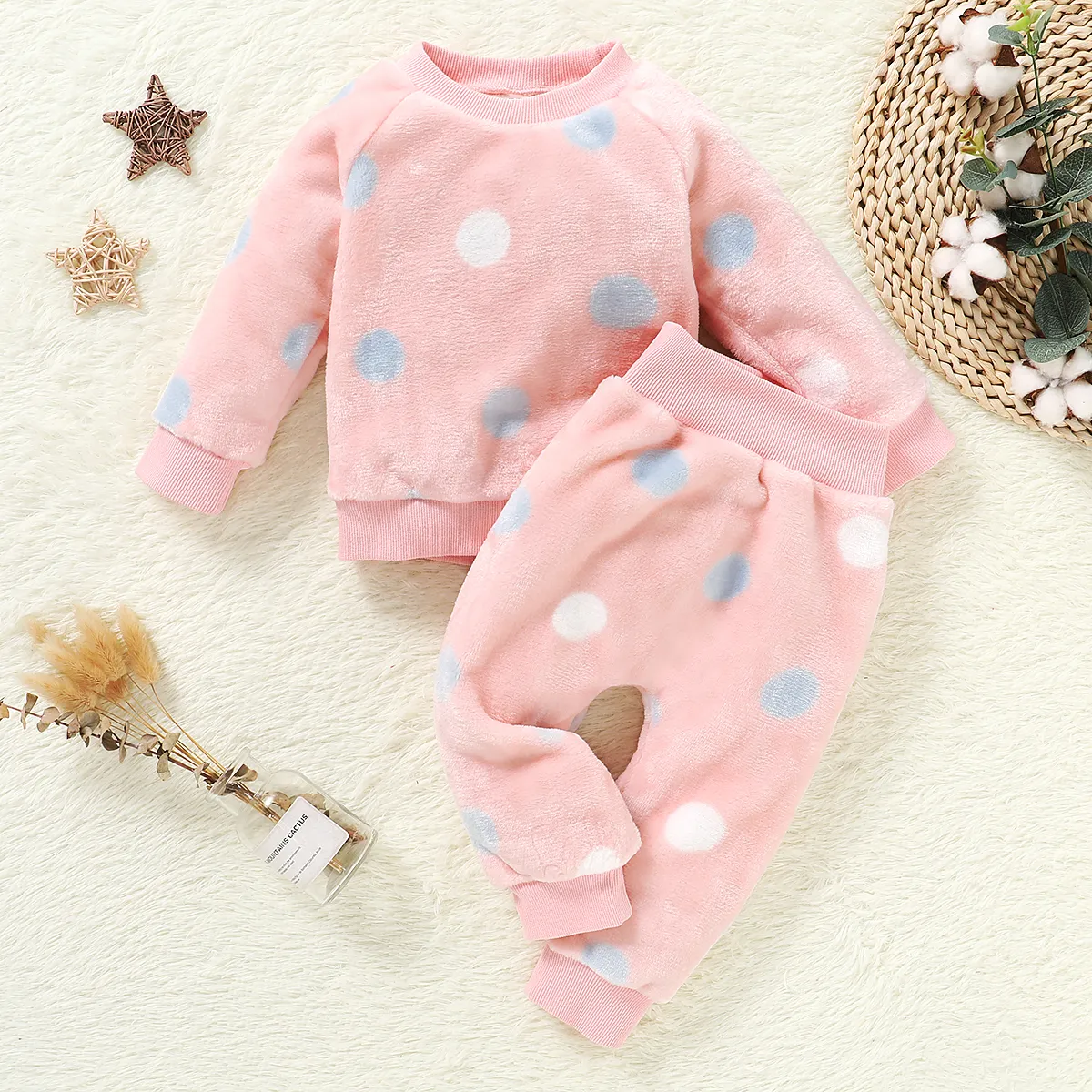 

2pcs Polka dots Print Long-sleeve Baby Set