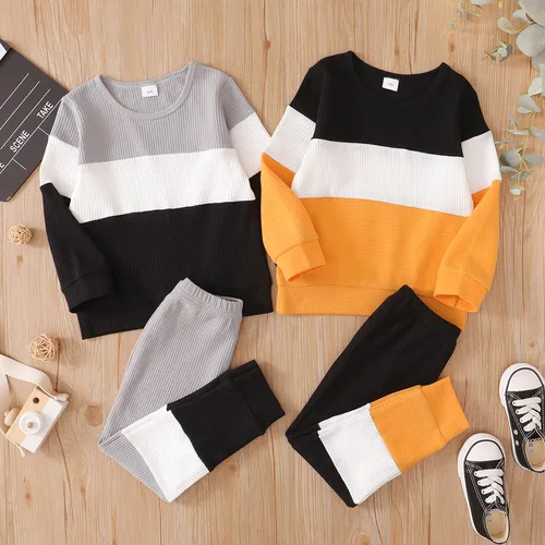 2-piece Toddler Boy Colorblock Pullover Sweatshirt and Pants Set